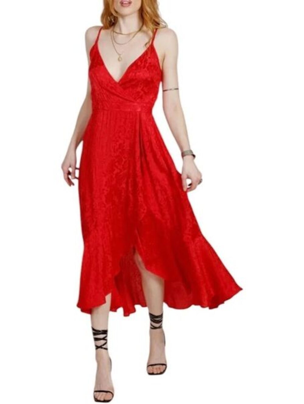 Band Of The Free Anina Ruby Red Faux Wrap Midi Dress NWT, Size L